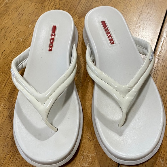 Prada Shoes - Prada Cream Slide Sandals